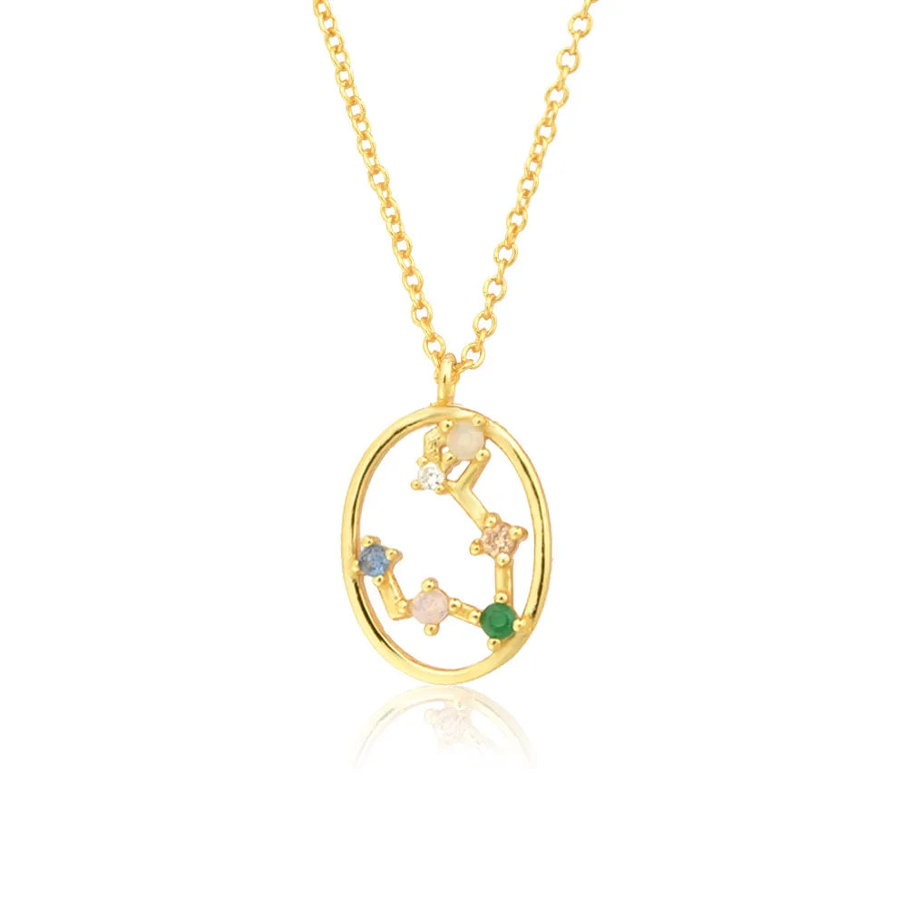925 Sterling Silver Spring Rainbow CZ Zodiacs Pendant Necklace