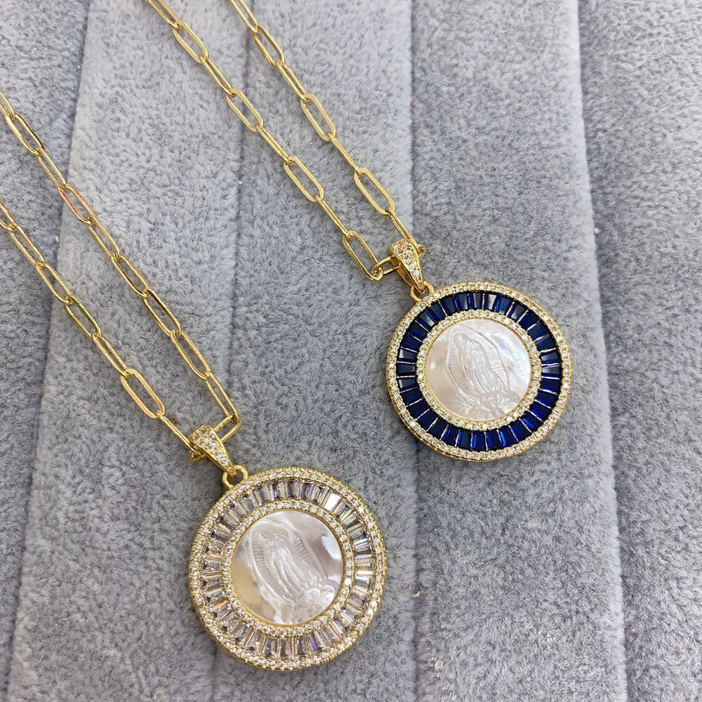 Blessing Round Virgin Guadalupe Pendant Necklace