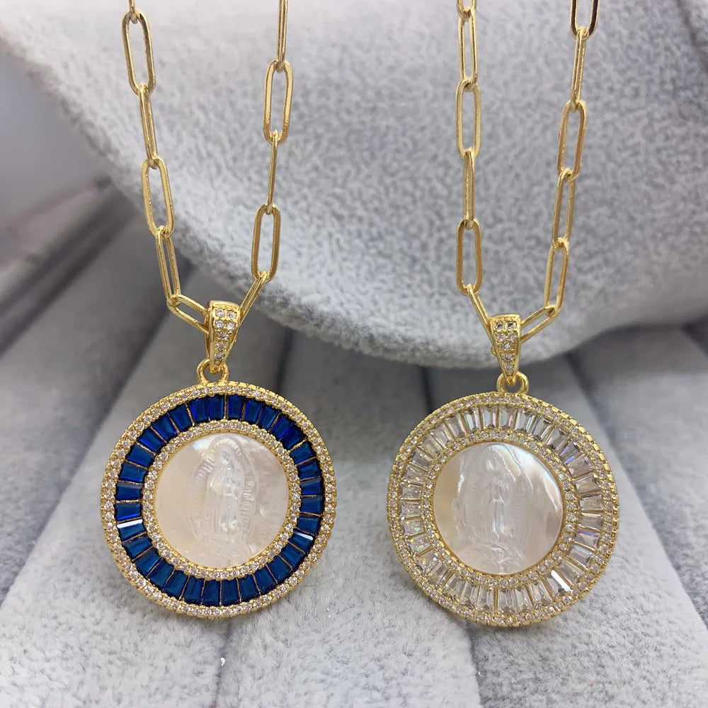Blessing Round Virgin Guadalupe Pendant Necklace