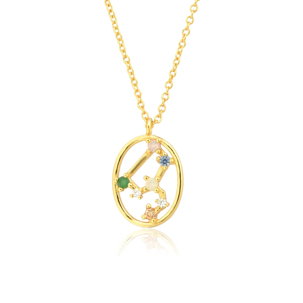 925 Sterling Silver Spring Rainbow CZ Zodiacs Pendant Necklace