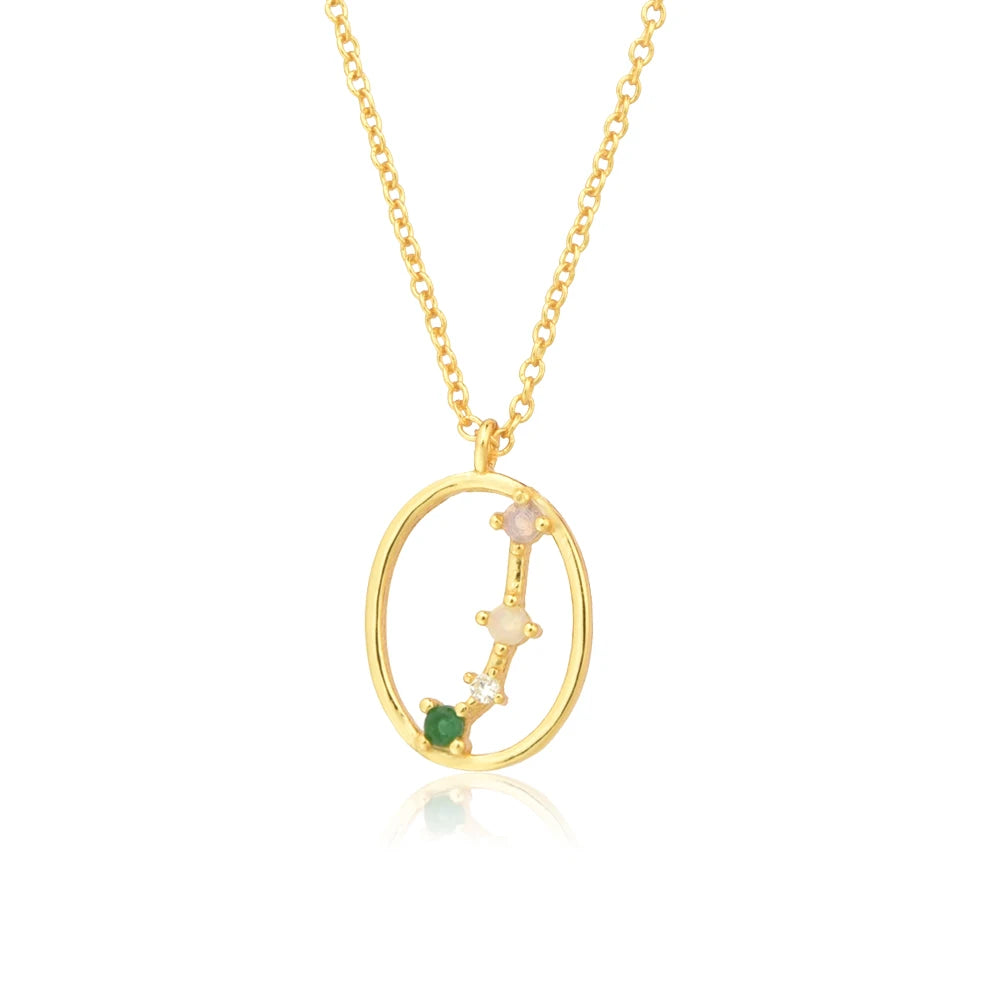 925 Sterling Silver Spring Rainbow CZ Zodiacs Pendant Necklace
