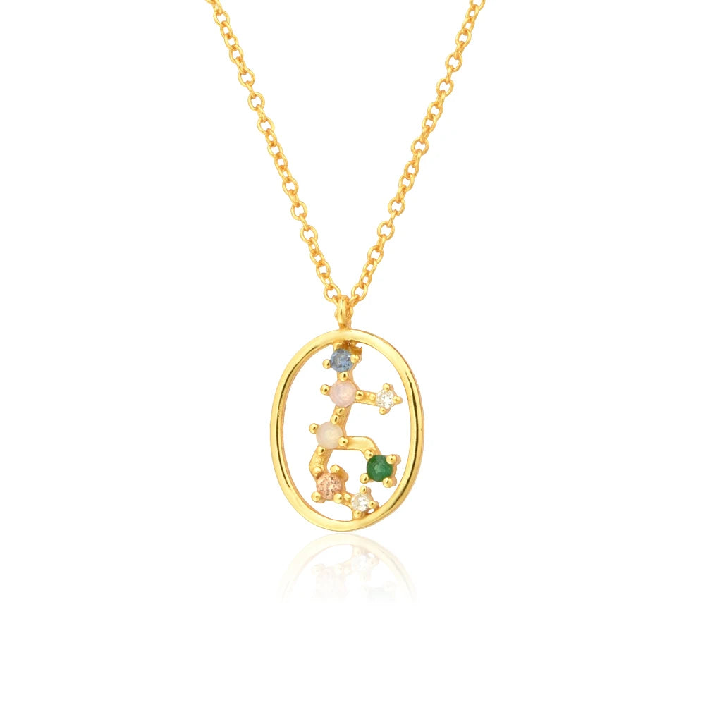 925 Sterling Silver Spring Rainbow CZ Zodiacs Pendant Necklace