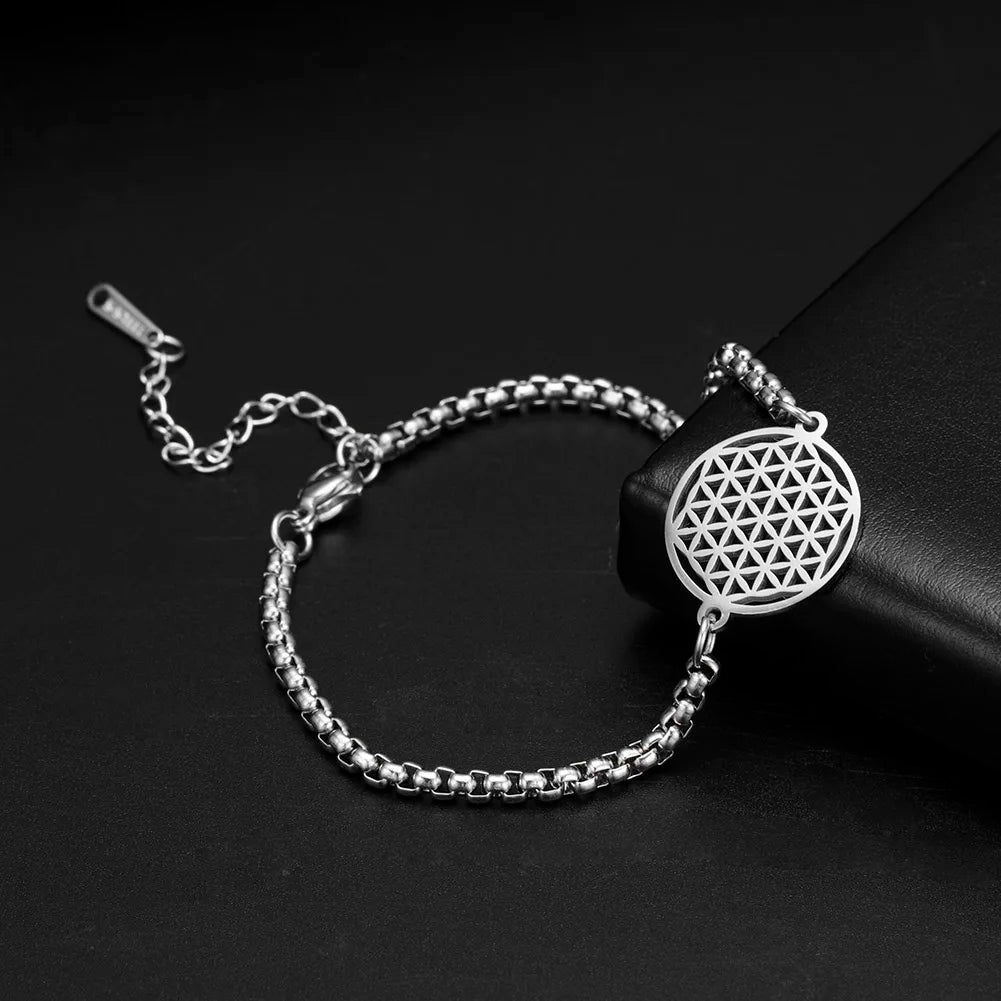 Stainless Steel Vintage Flower of Life Charms Bracelet