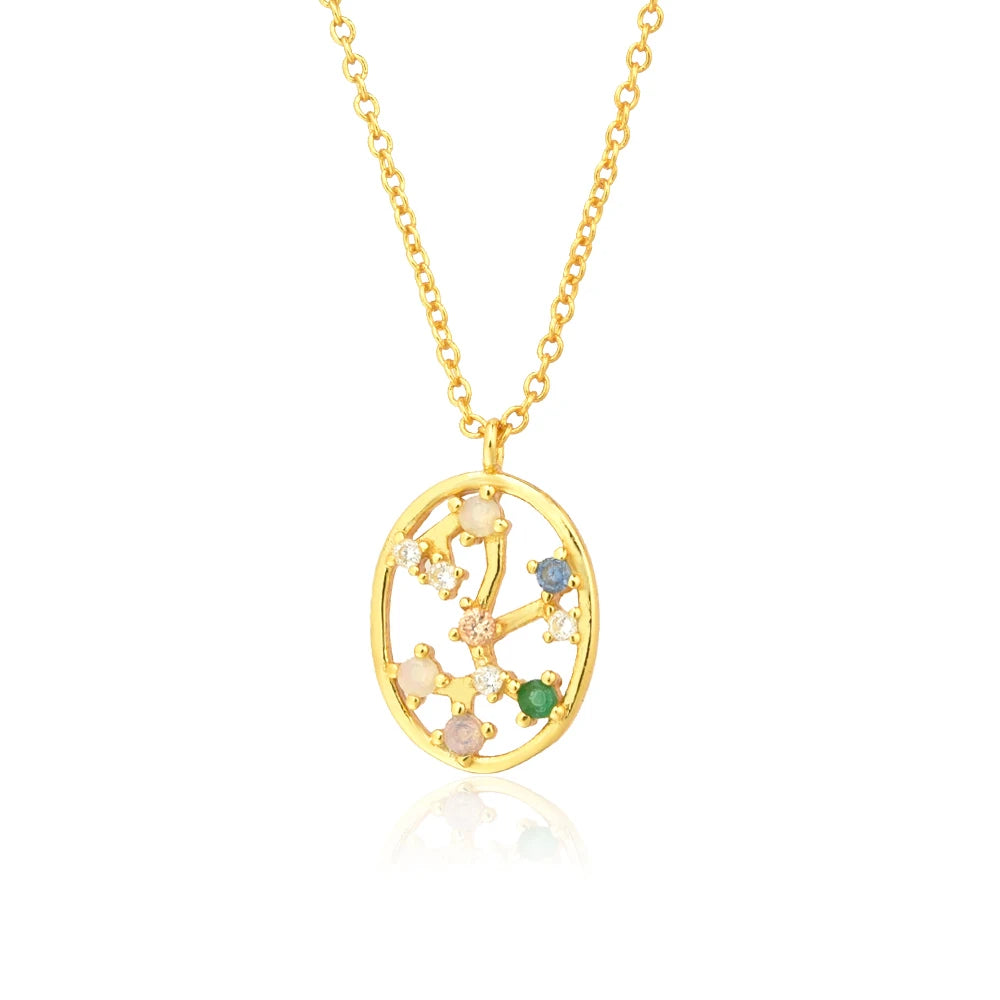 925 Sterling Silver Spring Rainbow CZ Zodiacs Pendant Necklace
