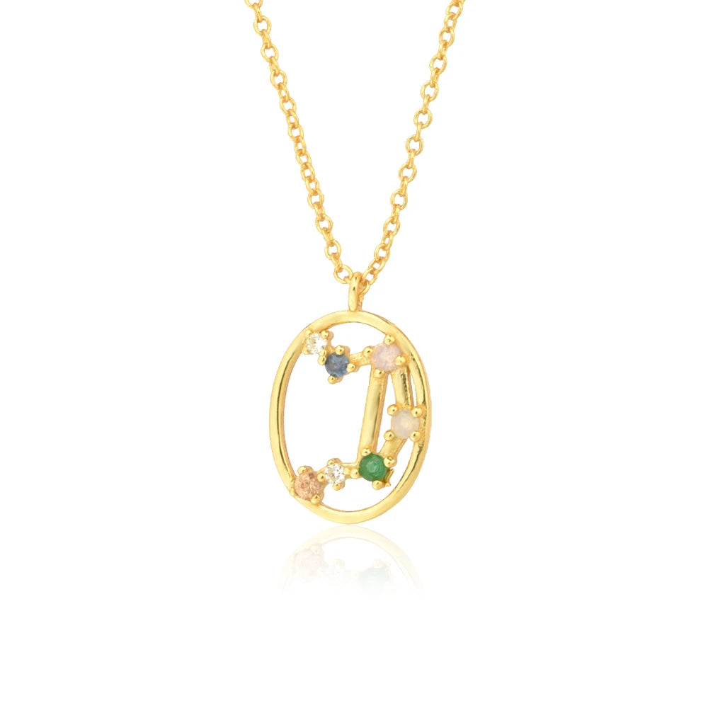 925 Sterling Silver Spring Rainbow CZ Zodiacs Pendant Necklace