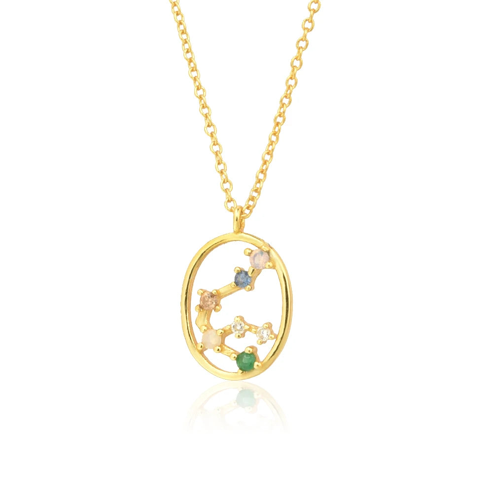 925 Sterling Silver Spring Rainbow CZ Zodiacs Pendant Necklace