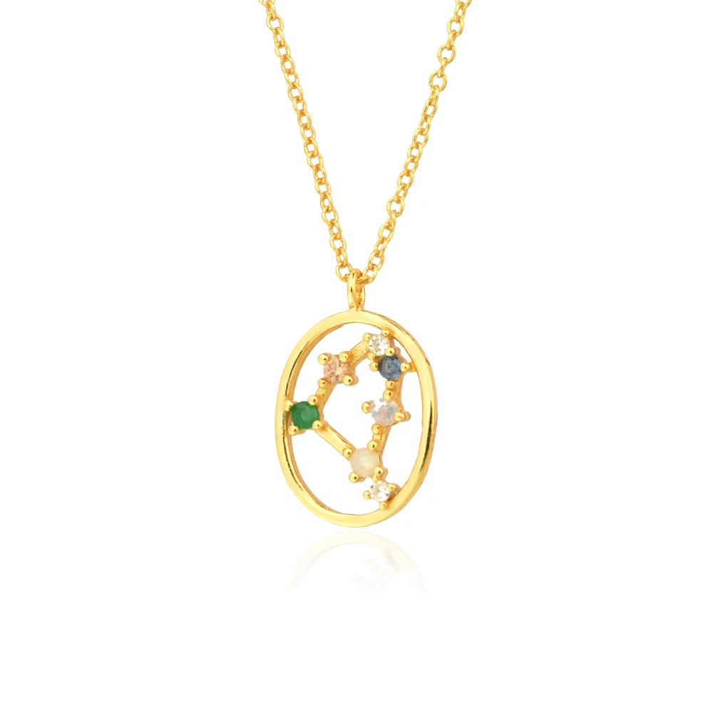 925 Sterling Silver Spring Rainbow CZ Zodiacs Pendant Necklace