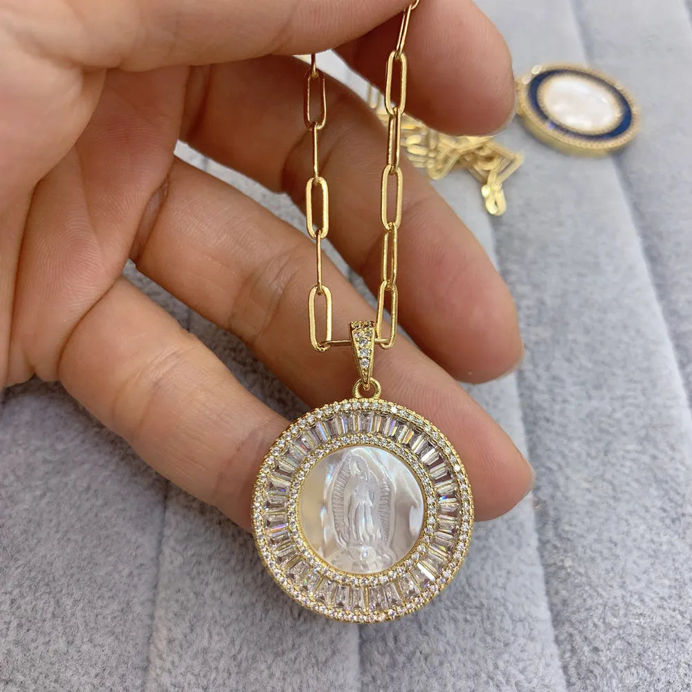 Blessing Round Virgin Guadalupe Pendant Necklace