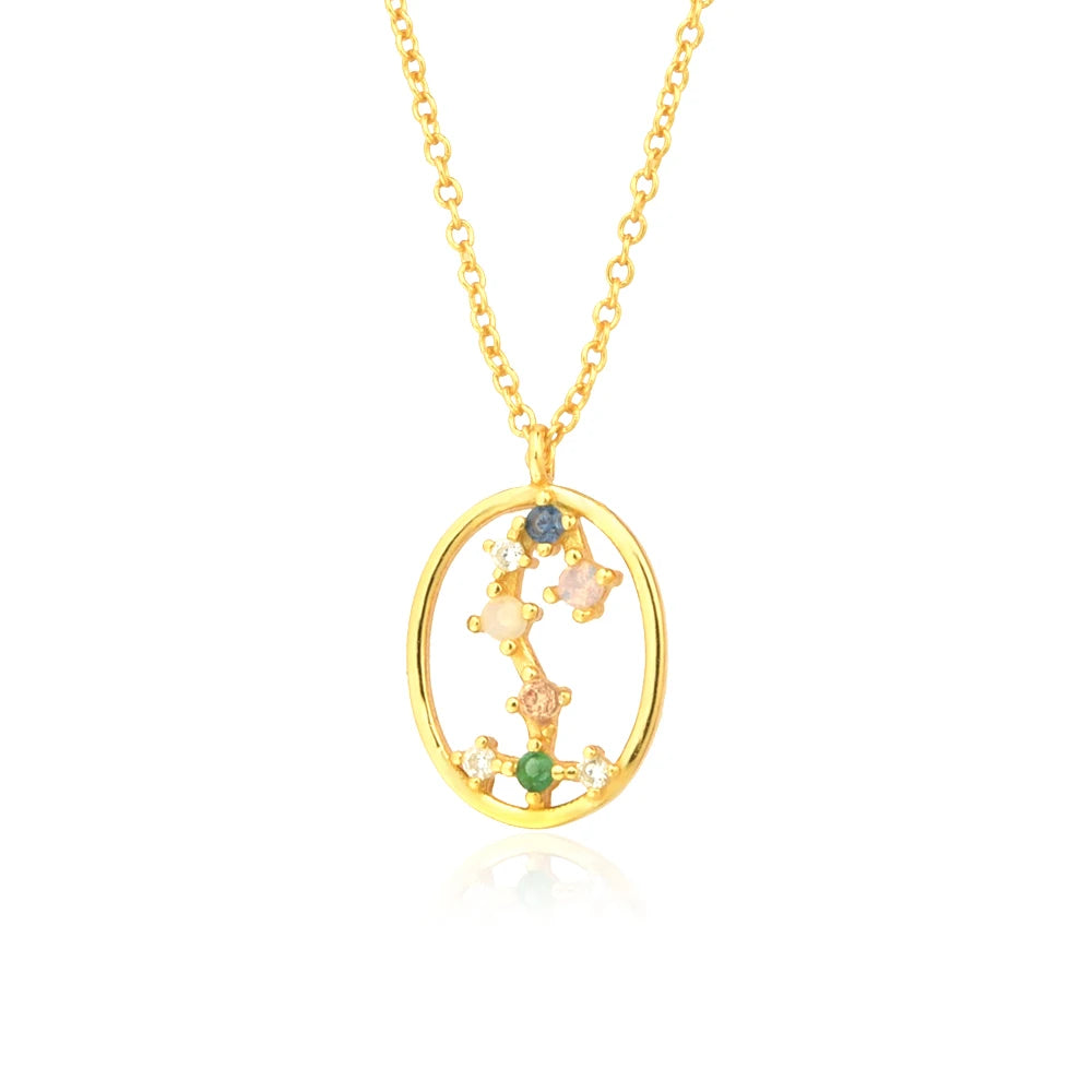 925 Sterling Silver Spring Rainbow CZ Zodiacs Pendant Necklace