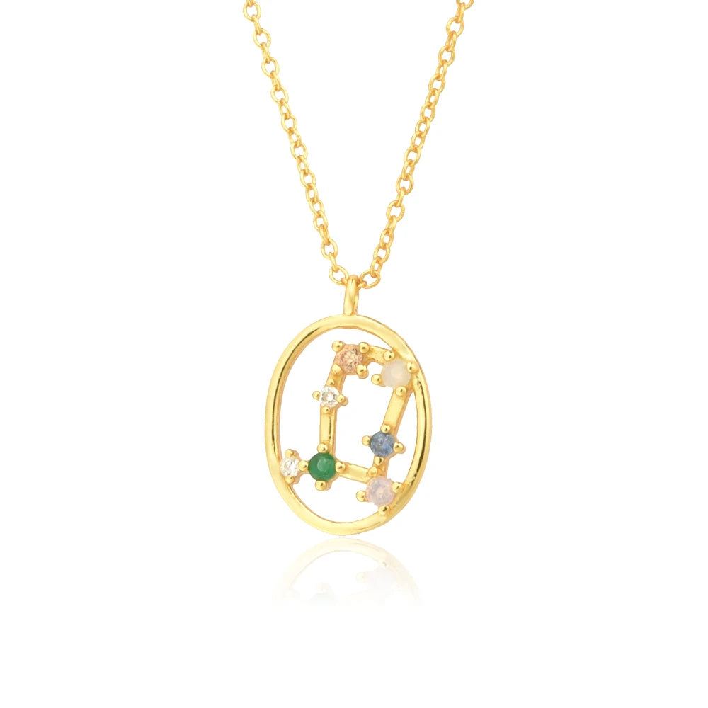925 Sterling Silver Spring Rainbow CZ Zodiacs Pendant Necklace
