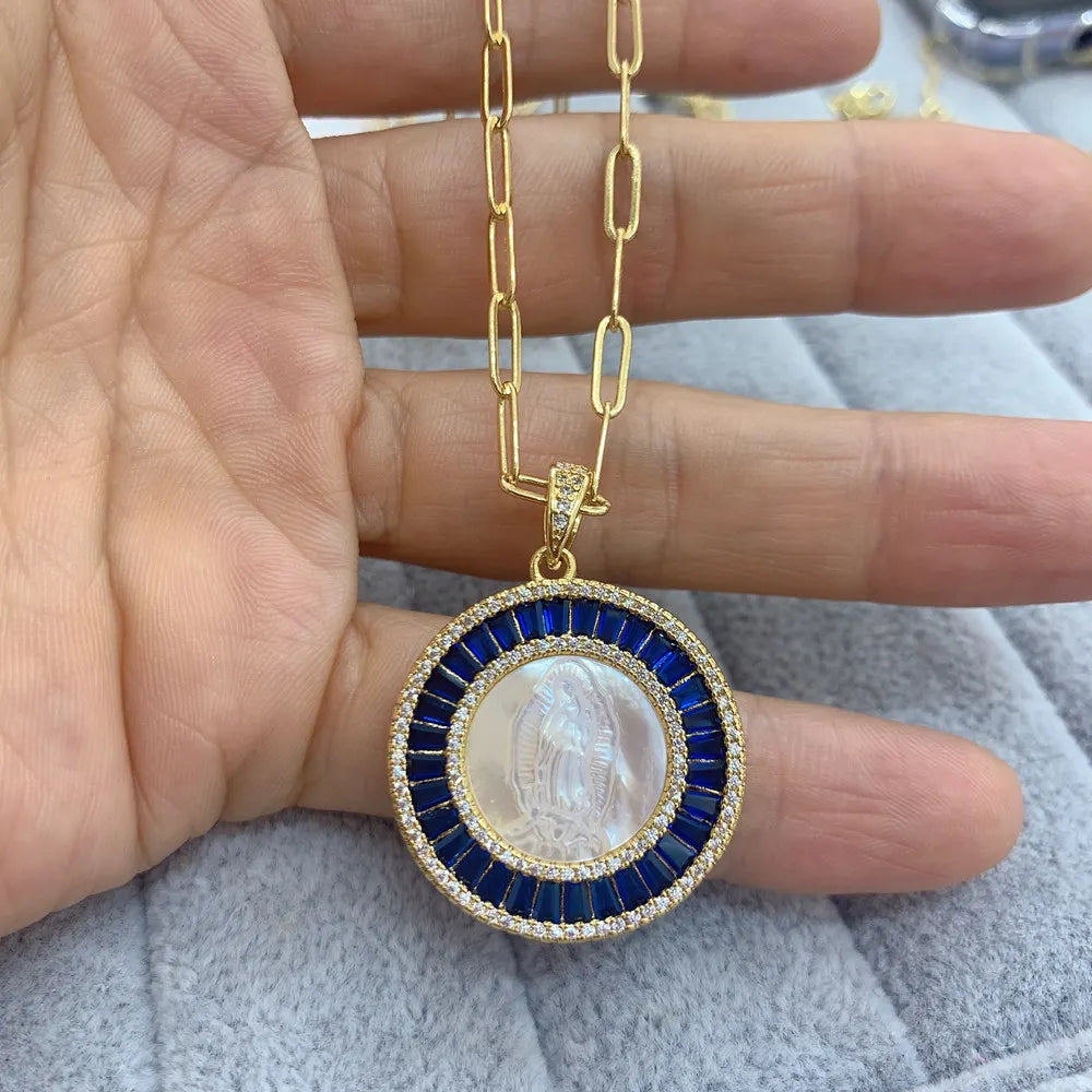 Blessing Round Virgin Guadalupe Pendant Necklace