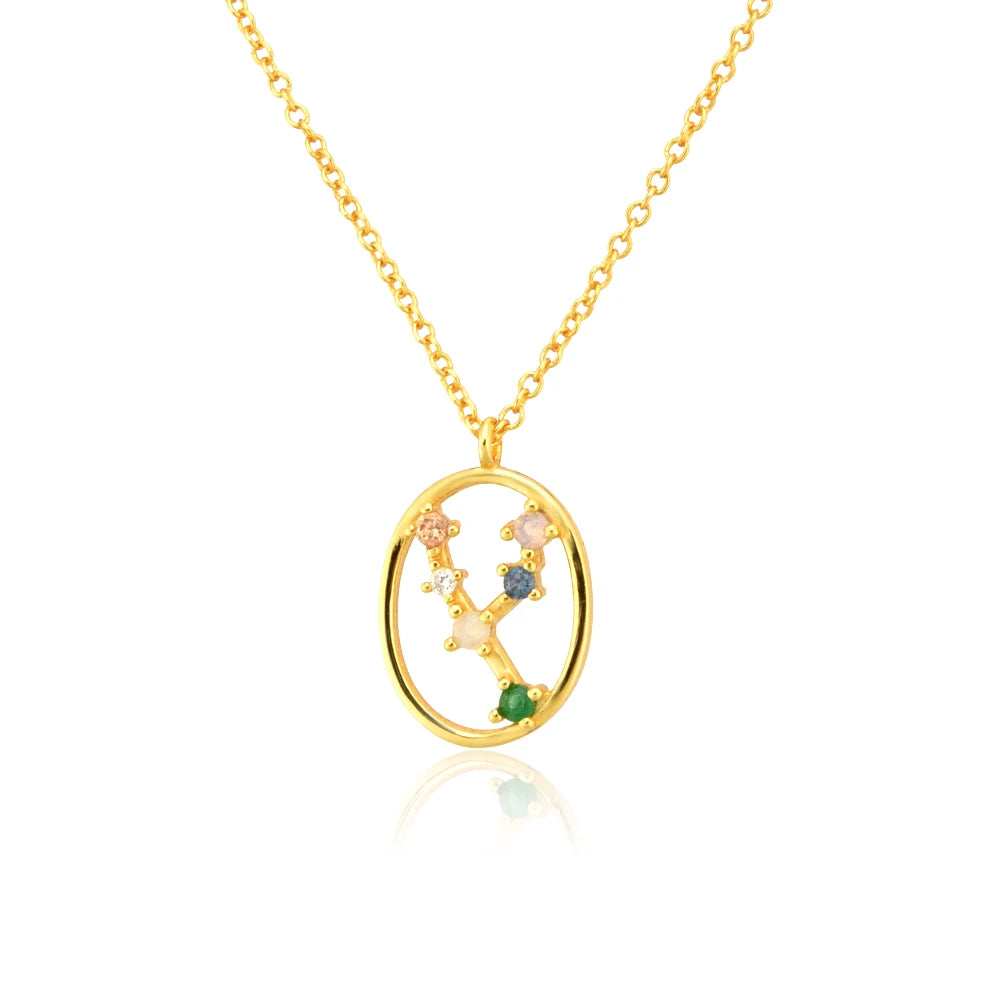 925 Sterling Silver Spring Rainbow CZ Zodiacs Pendant Necklace