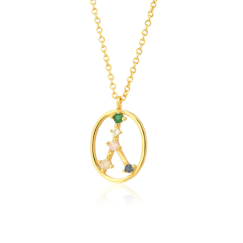 925 Sterling Silver Spring Rainbow CZ Zodiacs Pendant Necklace