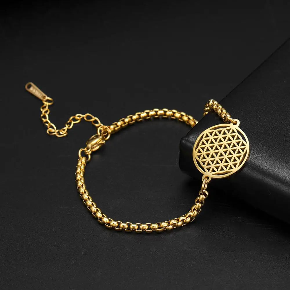 Stainless Steel Vintage Flower of Life Charms Bracelet
