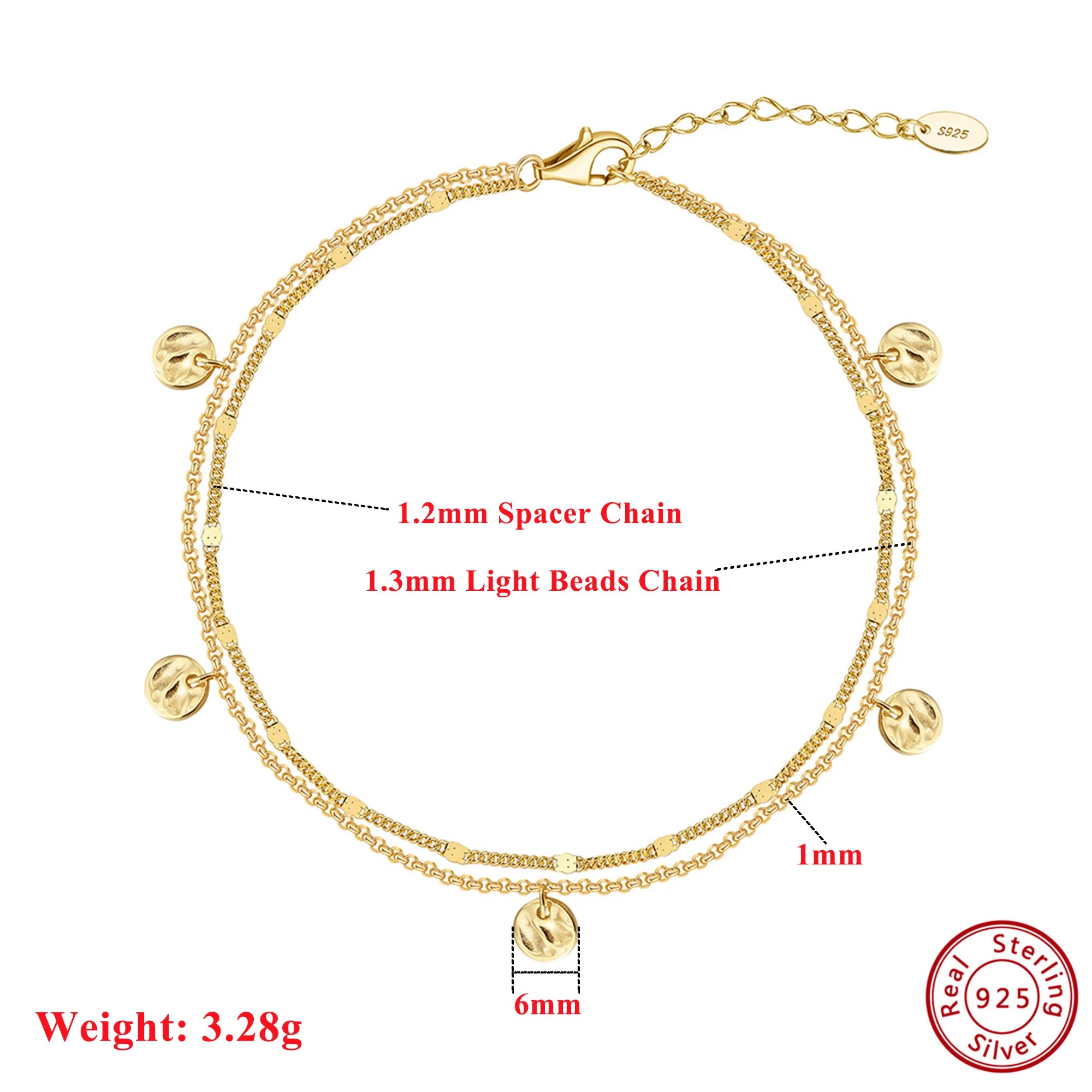 Glimora 925 Sterling Silver Anklet