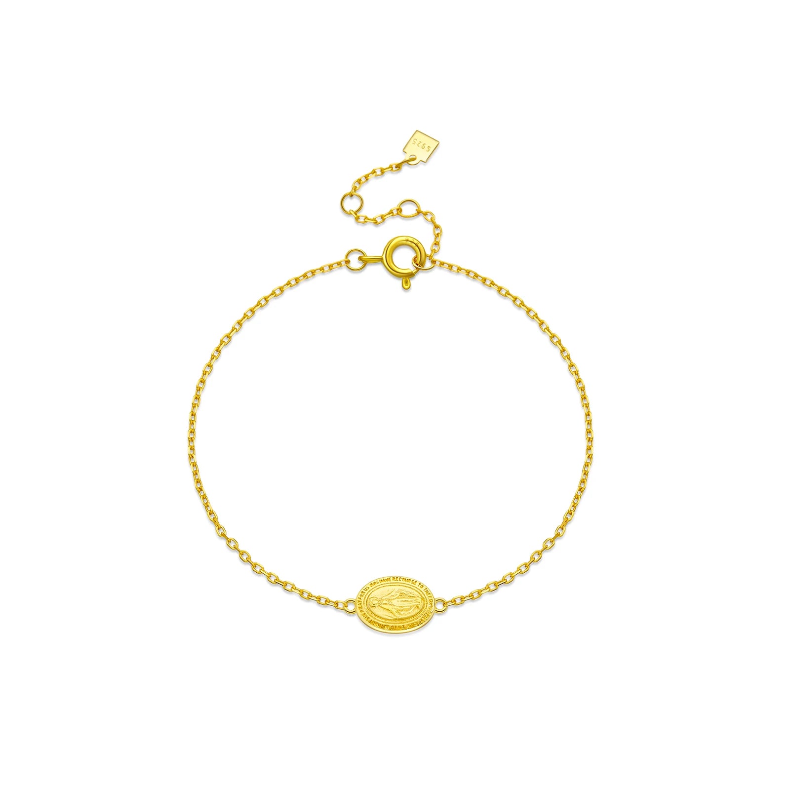 925 Sterling Silver Gold Virgin Mary Charm Chain Bracelet