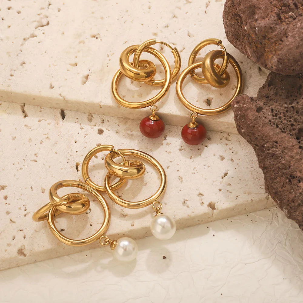 Simple Fashion Style Stainless Steel Women's Earrings Gold-Plated Waterproof Pendant Earrings Daily Jewelry Accessories