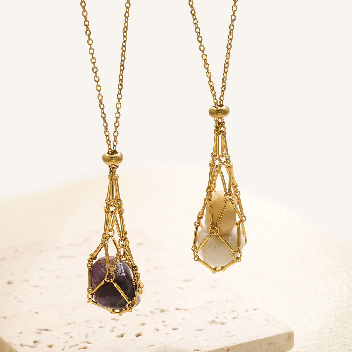 Stainless Steel Retro Minimalist - Mesh Pocket Necklace Pendant Gold-plated Waterproof