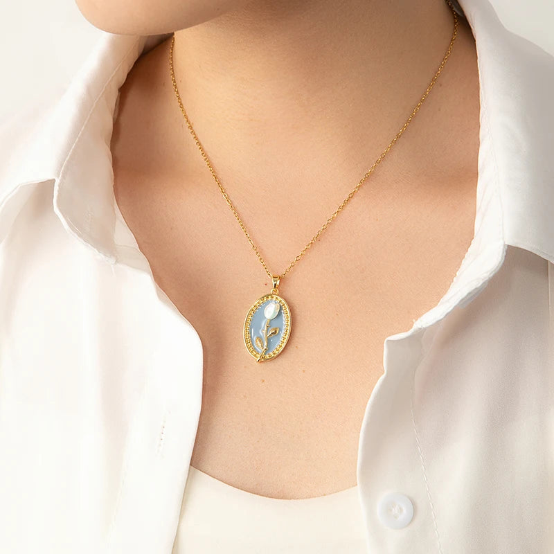 Stainless Steel Colorful Drop Oil Flower Heart Necklace