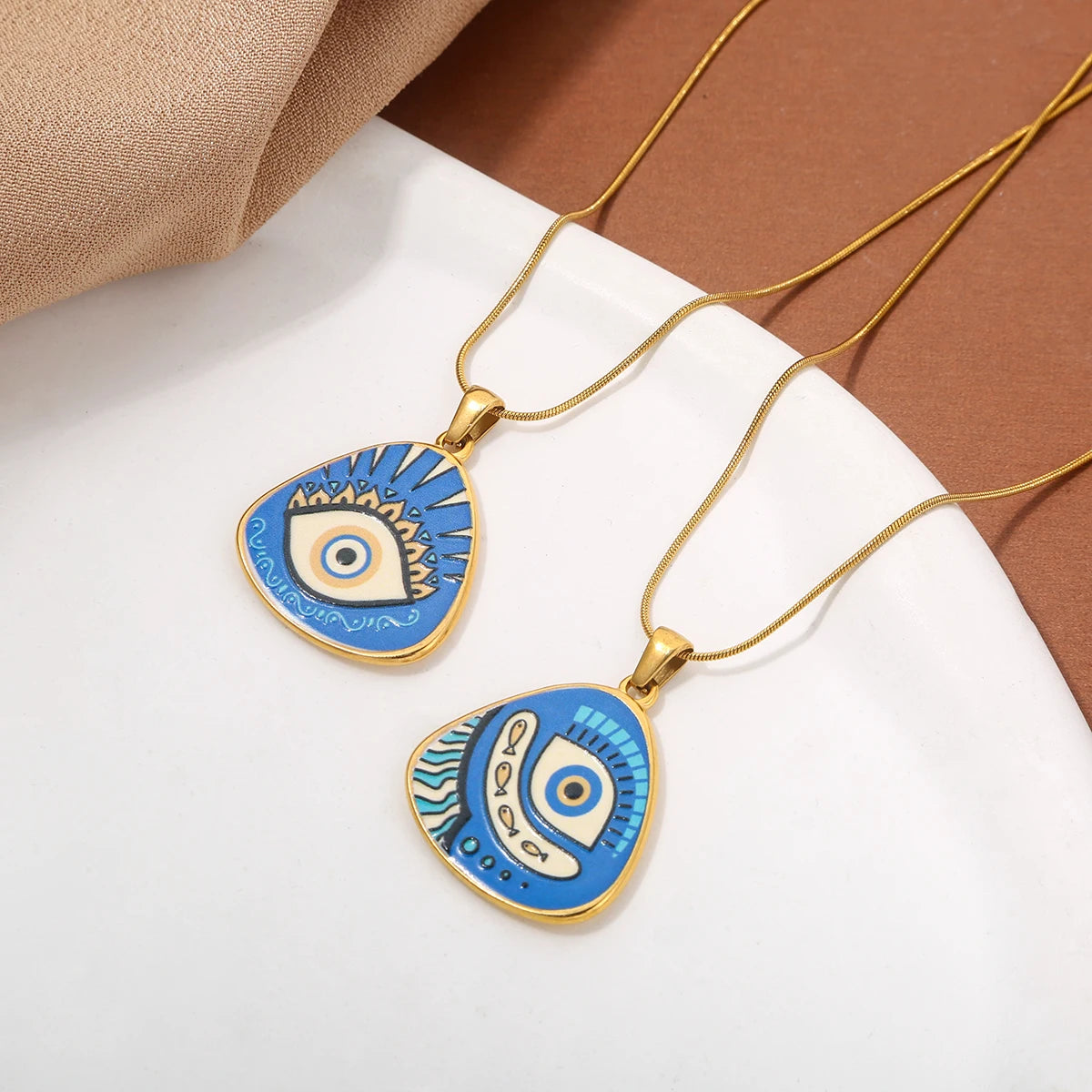 Cyberpunk Style Stainless Steel Evil Eye Gold-Plated Pendant Necklace