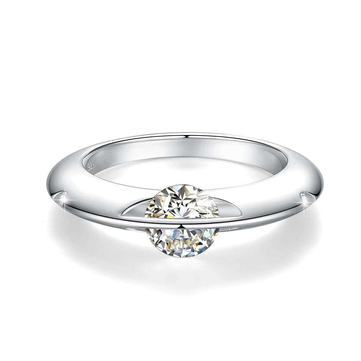 Rotate Moissanite Rings - Solid S925 Silver Solitaire Classic Band