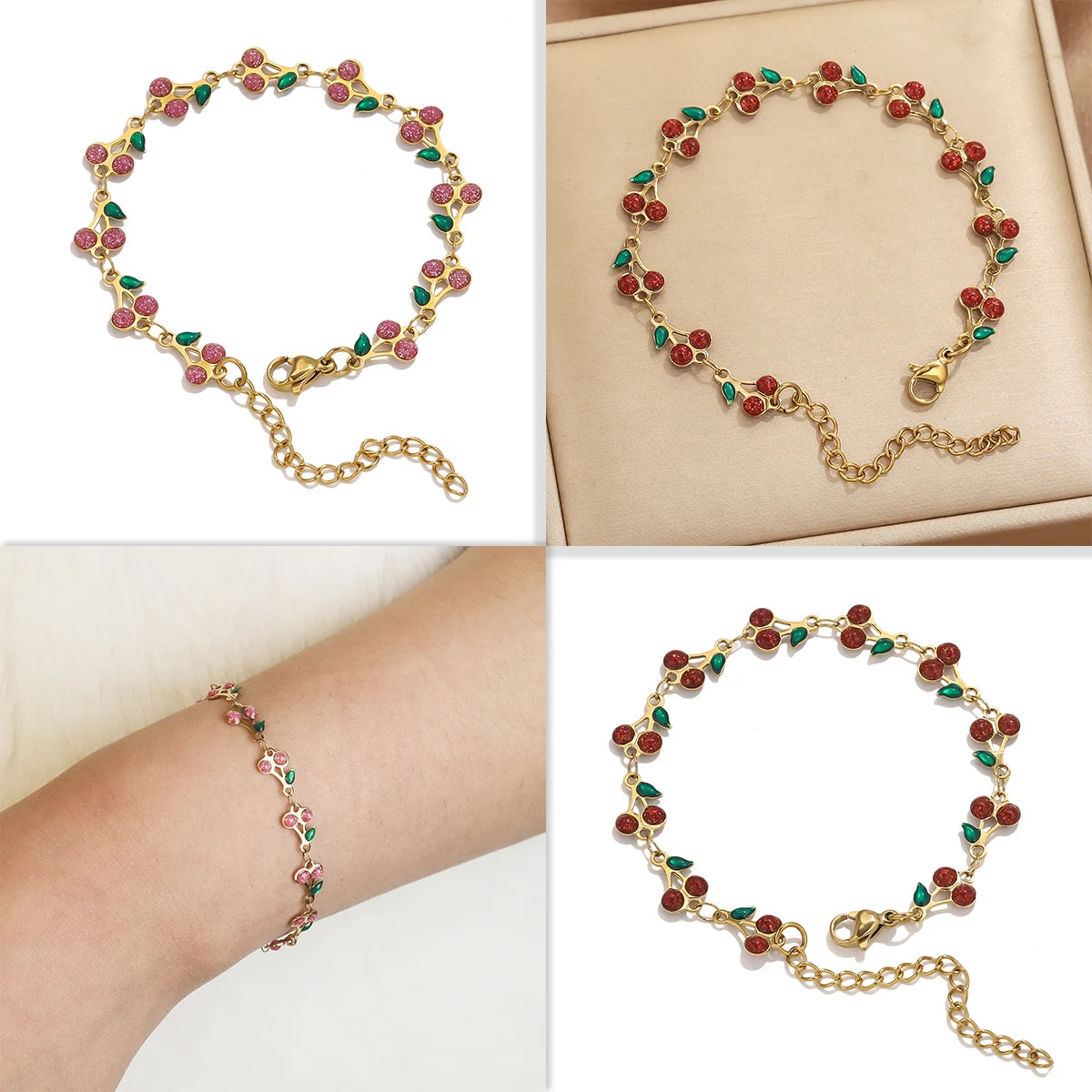 Stainless Steel Cherry Shape Cuff Bracelet Retro Bohemian Bangle Hot Style