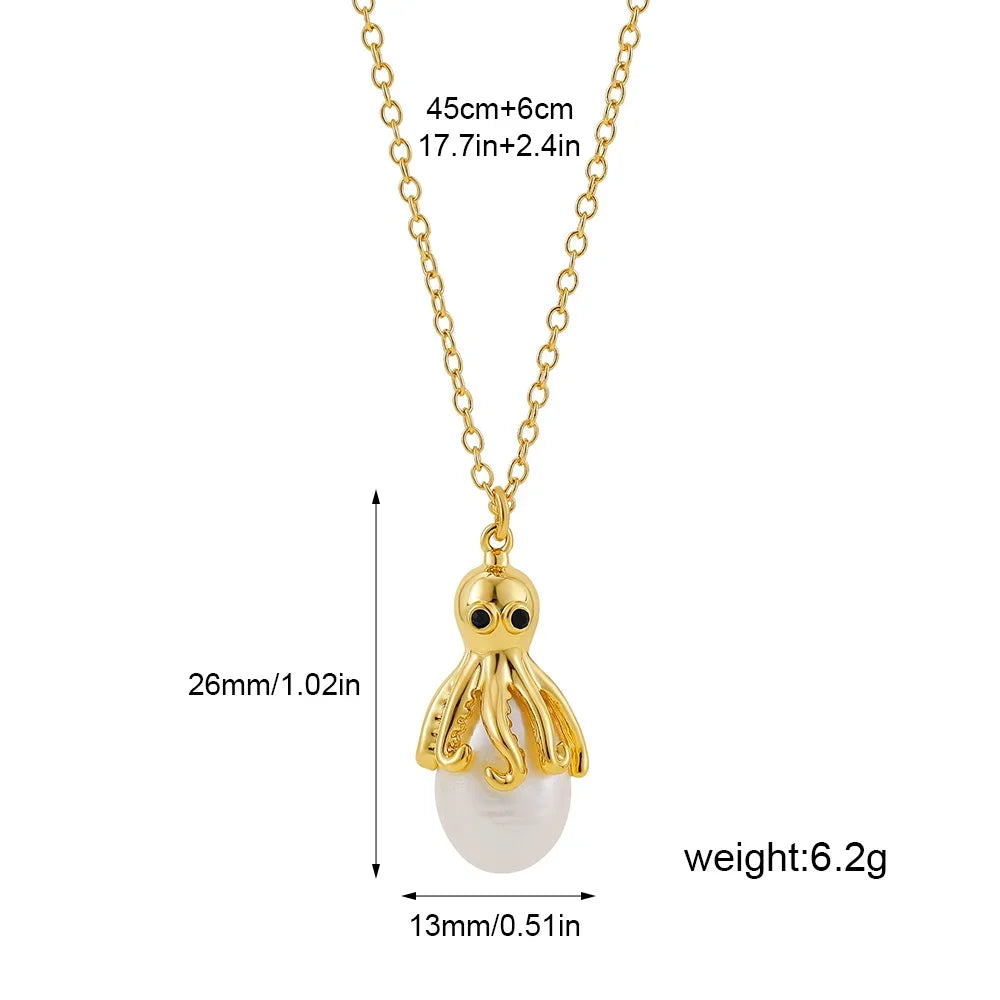 Exquisite Cross Pearl Jellyfish Pendant Necklace
