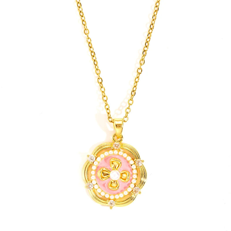 Stainless Steel Colorful Drop Oil Flower Heart Necklace