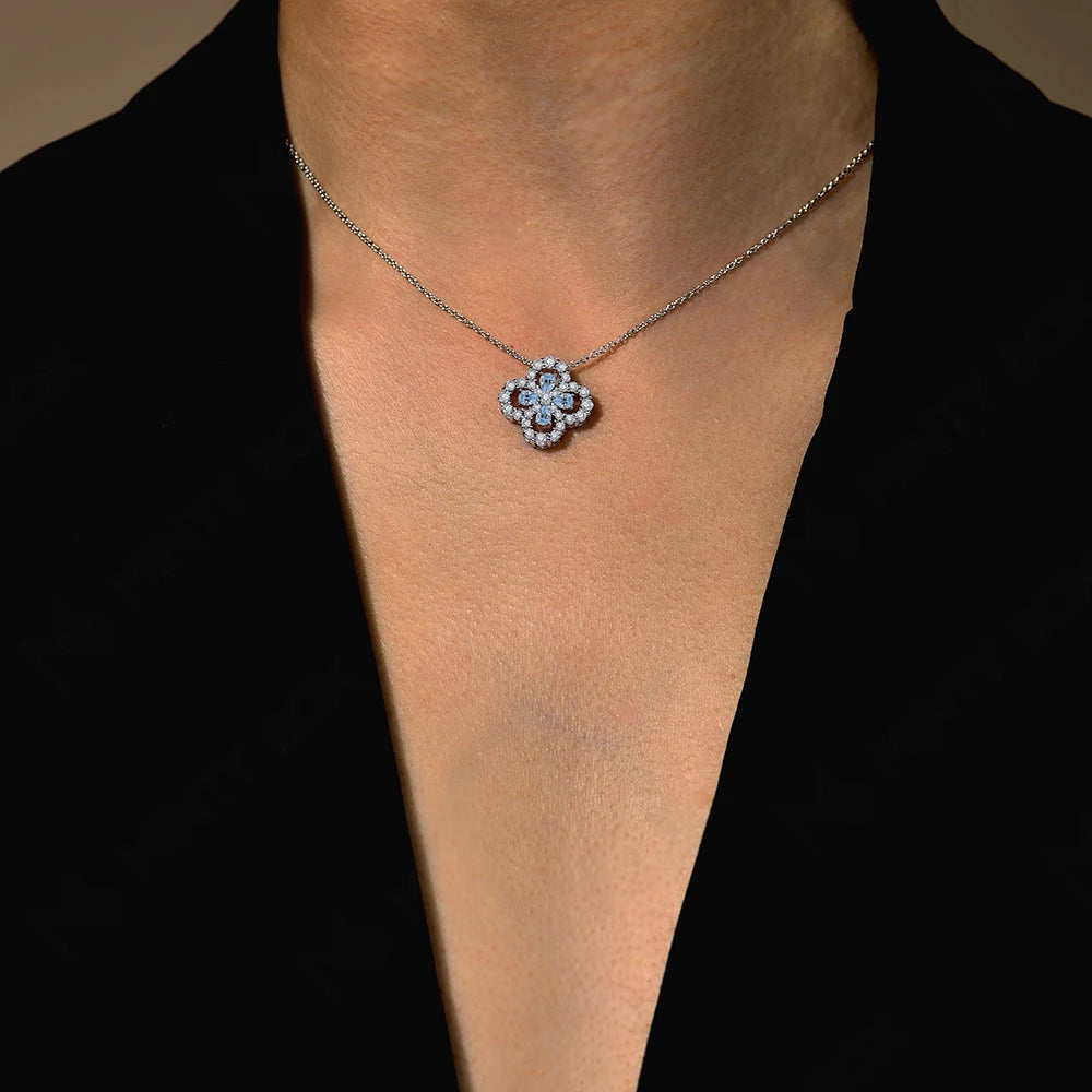 Glimora S925 Silver Moissanite Diamond Loop Full Motif Pendant Clover Diamond White Gold Necklaces