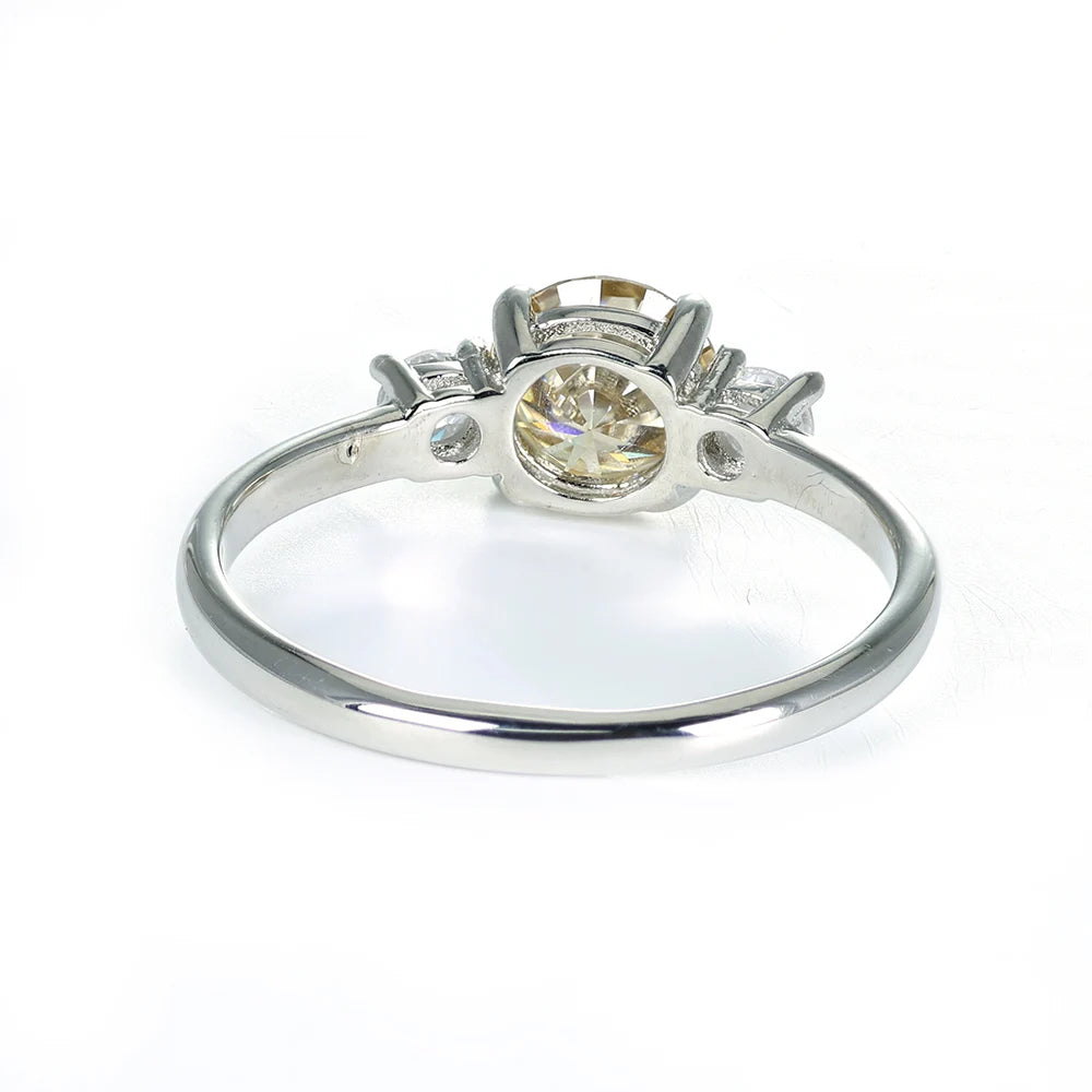 Luxyimagic 1.2CT Champagne Moissanite Set Ring for Women Real 925 Sterling Silver Jewelry