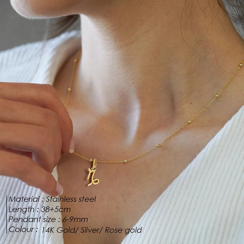 Stainless Steel  Classic Zodiac Gold Color Beads Chain Necklace