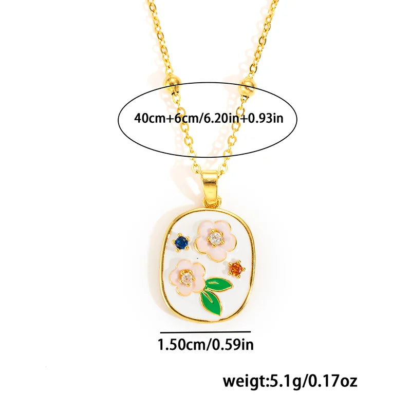 Stainless Steel Colorful Drop Oil Flower Heart Necklace
