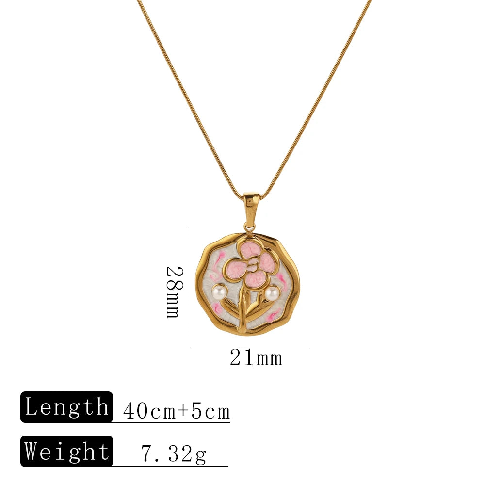 Minimalist Trendy Stainless Steel Flower Gold-Plated Pendant Necklaces