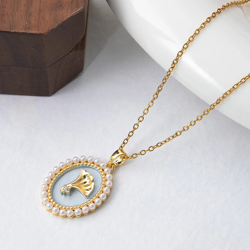 Stainless Steel Colorful Drop Oil Flower Heart Necklace