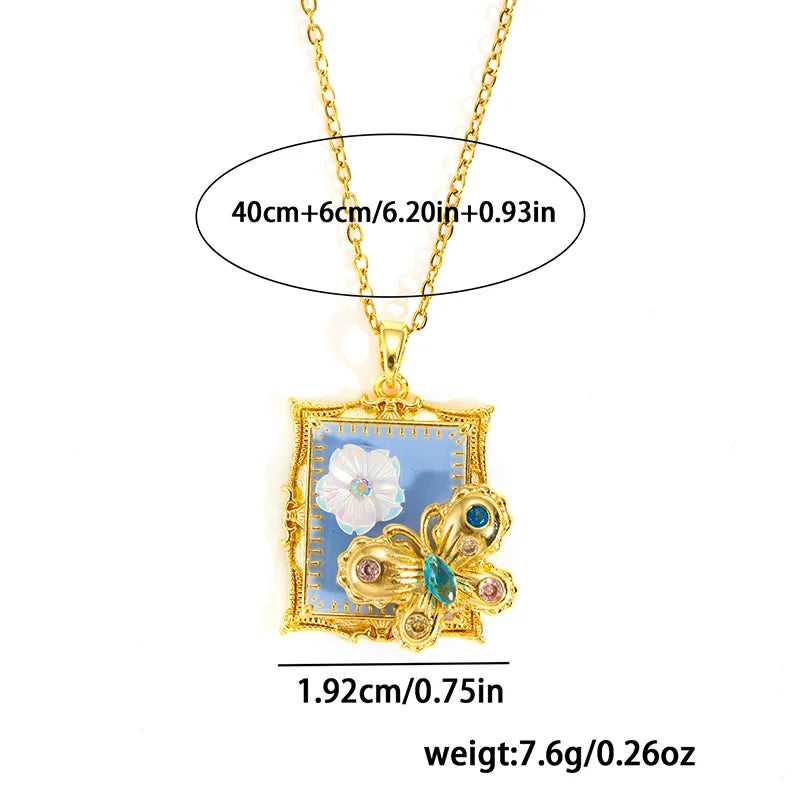 Stainless Steel Colorful Drop Oil Flower Heart Necklace