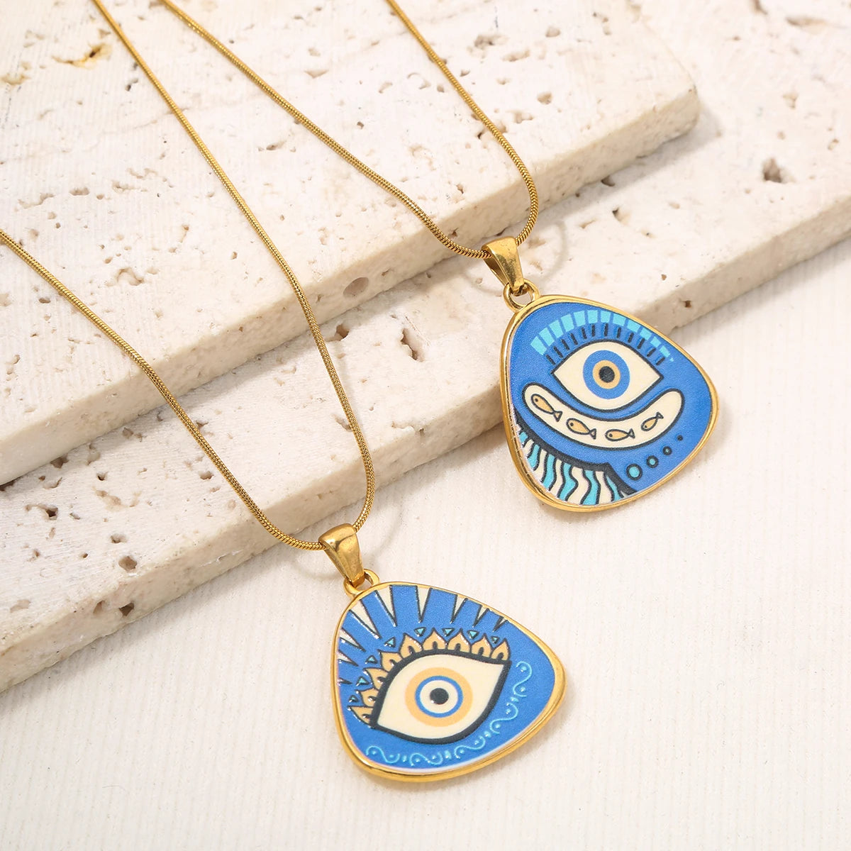 Cyberpunk Style Stainless Steel Evil Eye Gold-Plated Pendant Necklace