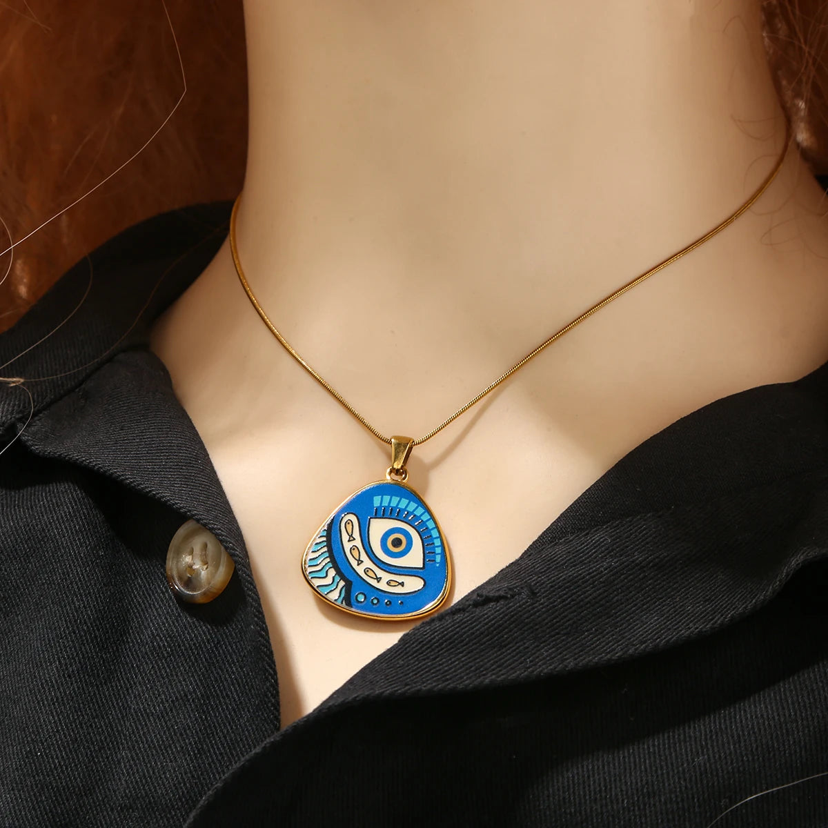 Cyberpunk Style Stainless Steel Evil Eye Gold-Plated Pendant Necklace