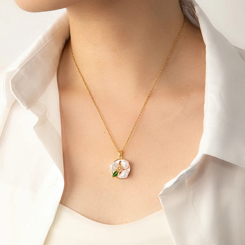 Stainless Steel Colorful Drop Oil Flower Heart Necklace