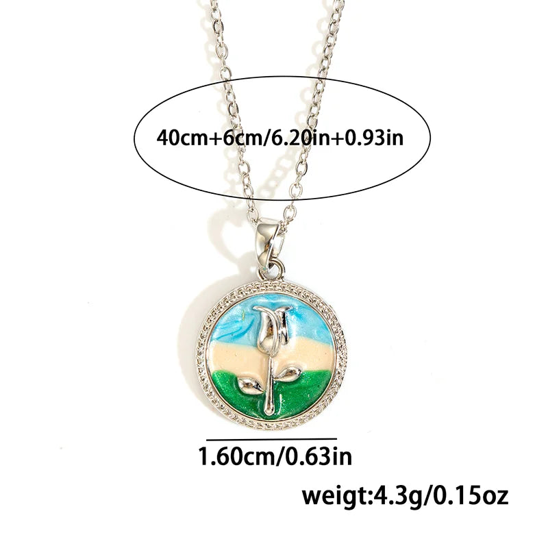 Stainless Steel Colorful Drop Oil Flower Heart Necklace