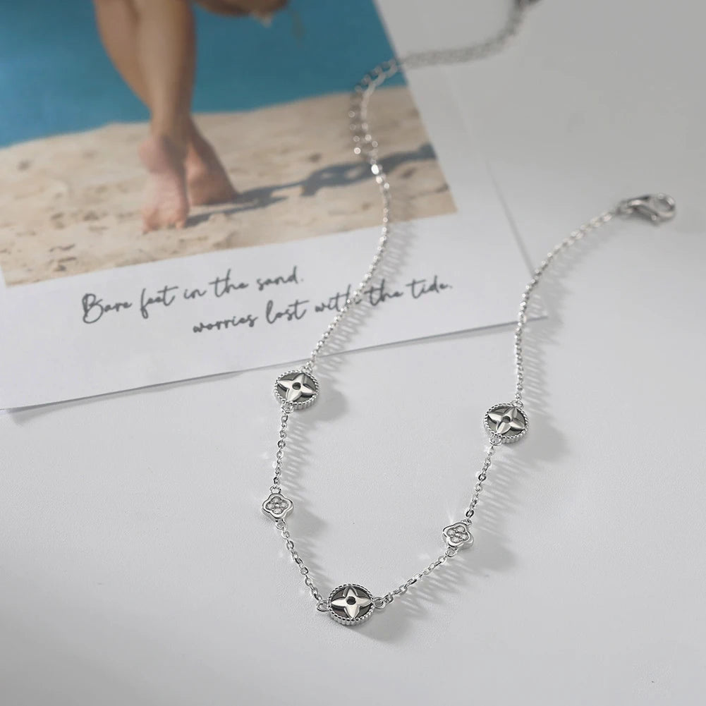 Glimora 925 Sterling Silver Four Leaf Clover Anklet