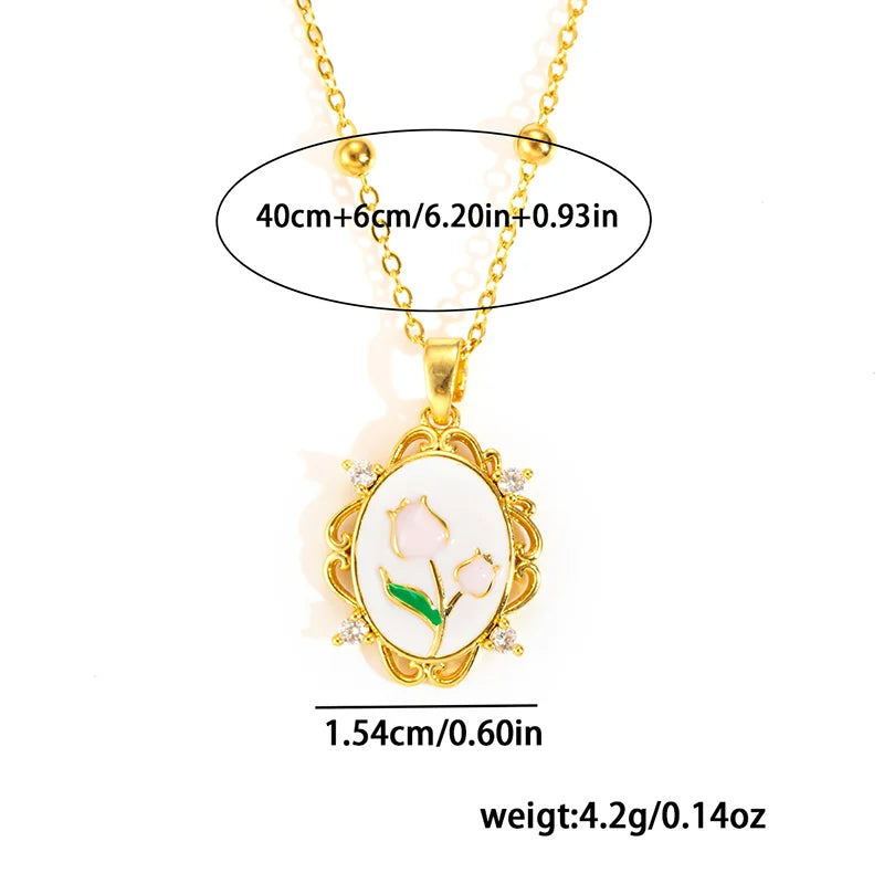 Stainless Steel Colorful Drop Oil Flower Heart Necklace