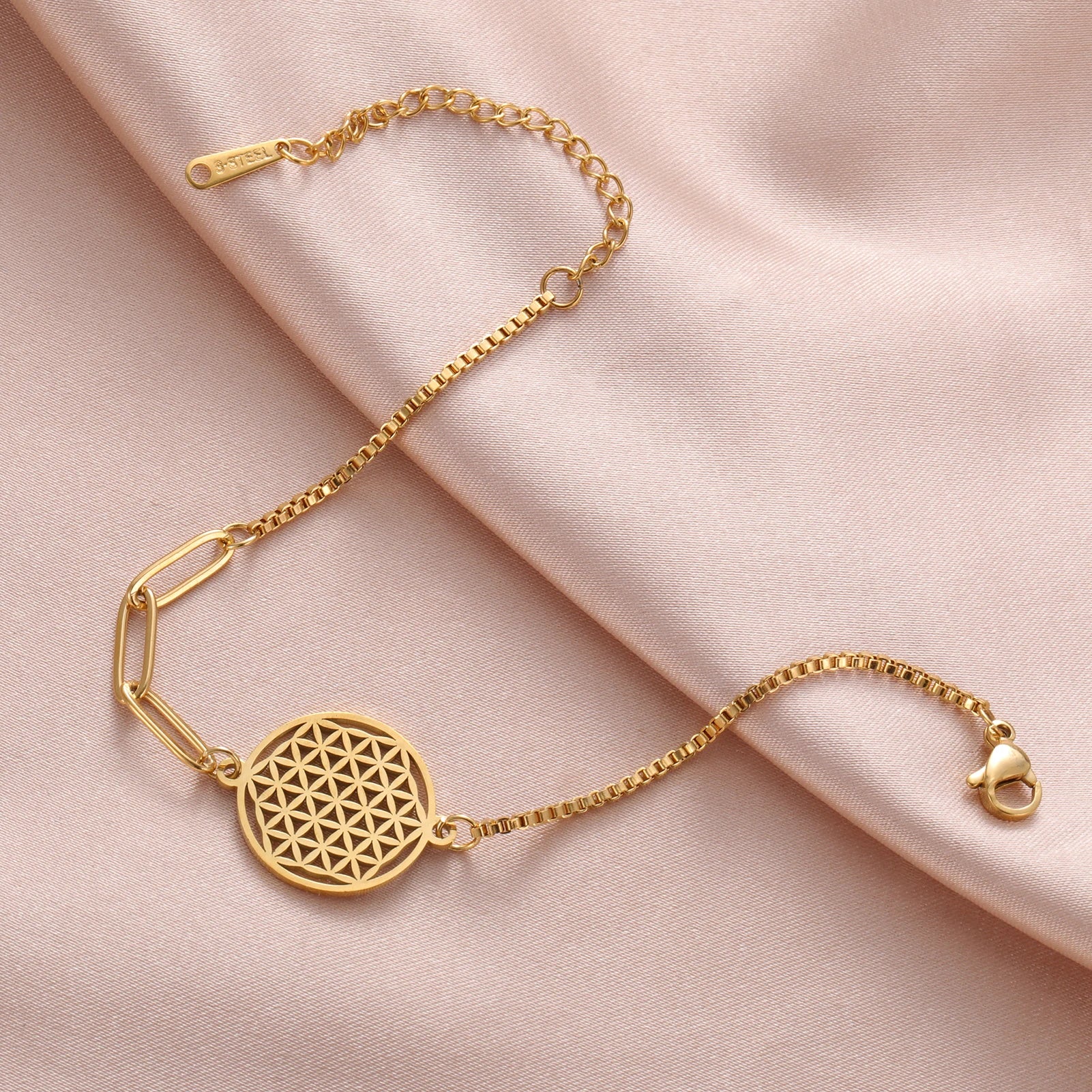 Stainless Steel Vintage Flower of Life Charms Bracelet