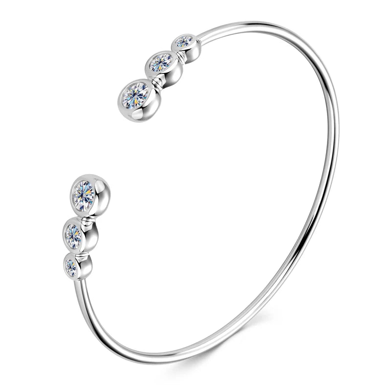 Simple Open Ended Bracelets Cuff Silver 925 D Color Moissanite Bracelet