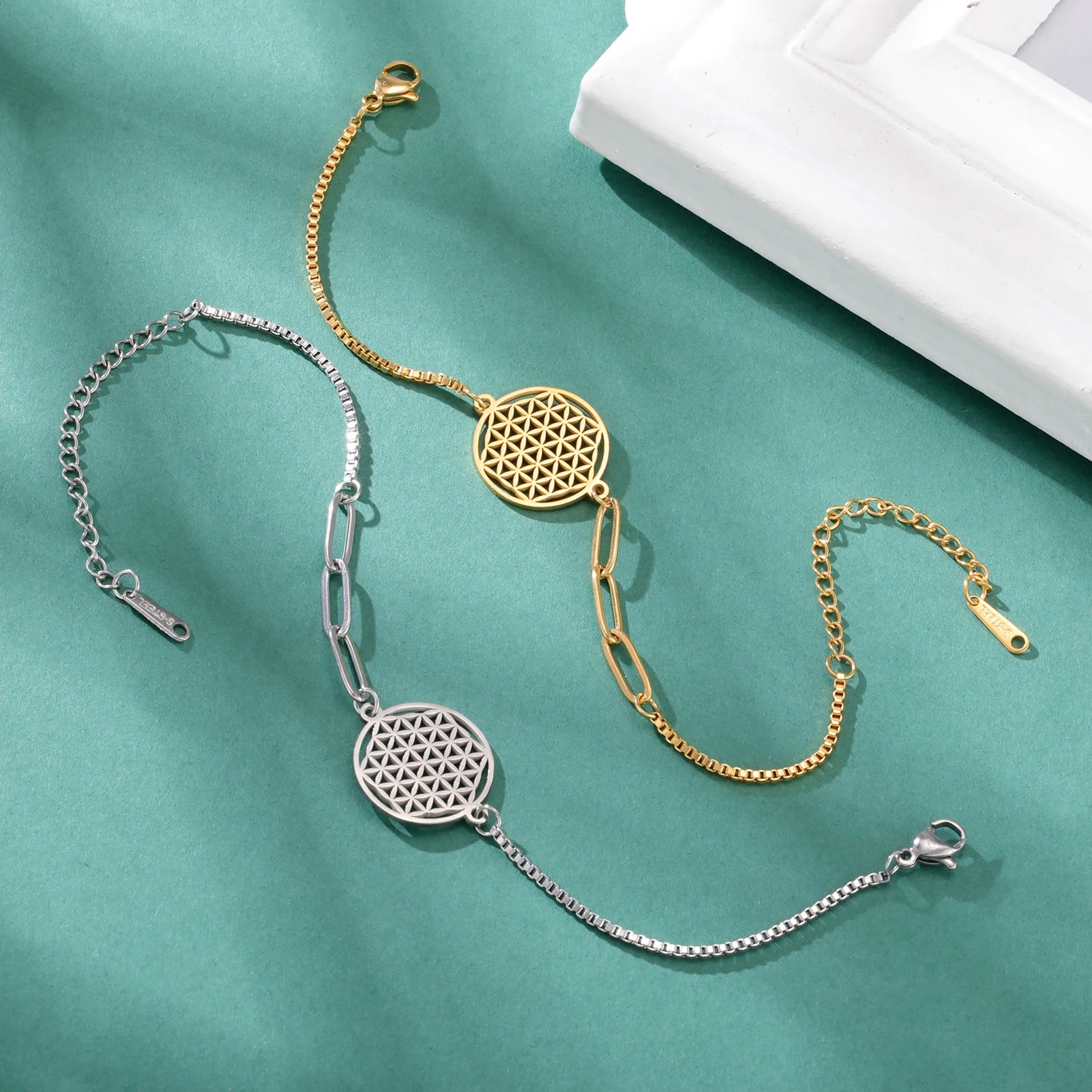 Stainless Steel Vintage Flower of Life Charms Bracelet