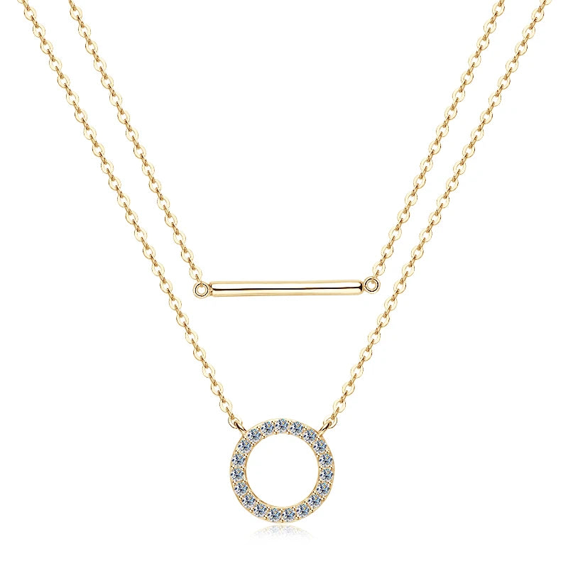 925 Sterling Silver & Moissanite Loop Pendant Necklace Double Layer
