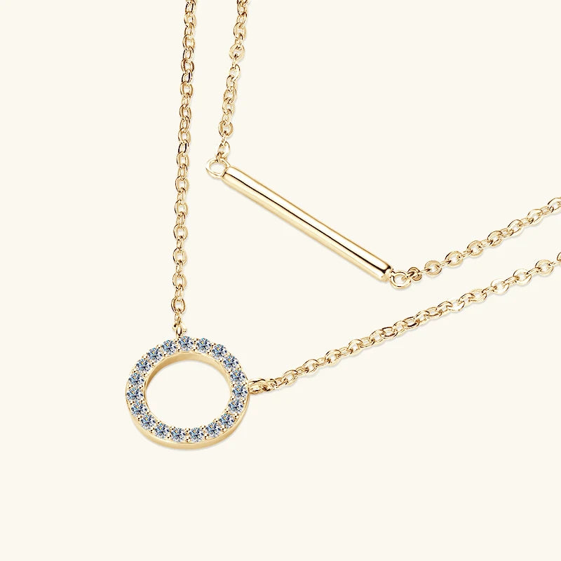 925 Sterling Silver & Moissanite Loop Pendant Necklace Double Layer