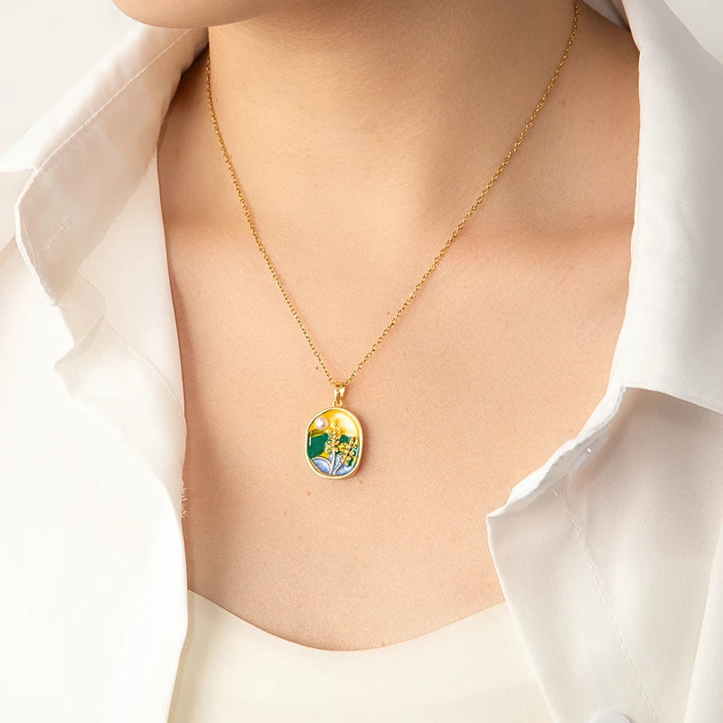 Stainless Steel Colorful Drop Oil Flower Heart Necklace