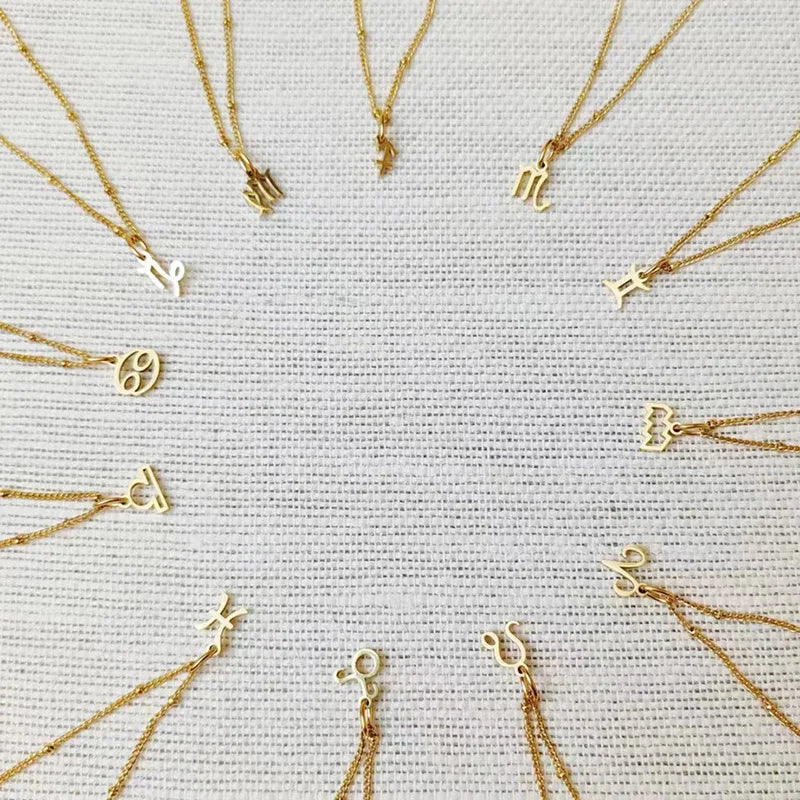 Stainless Steel  Classic Zodiac Gold Color Beads Chain Necklace