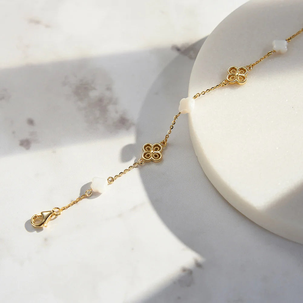Glimora 14K Gold 925 Sterling Silver Shell Bracelet