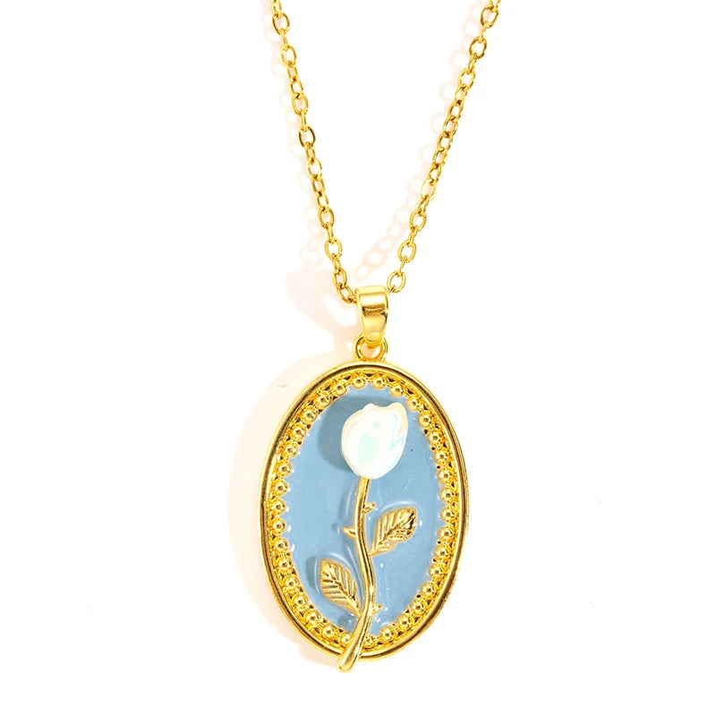 Stainless Steel Colorful Drop Oil Flower Heart Necklace
